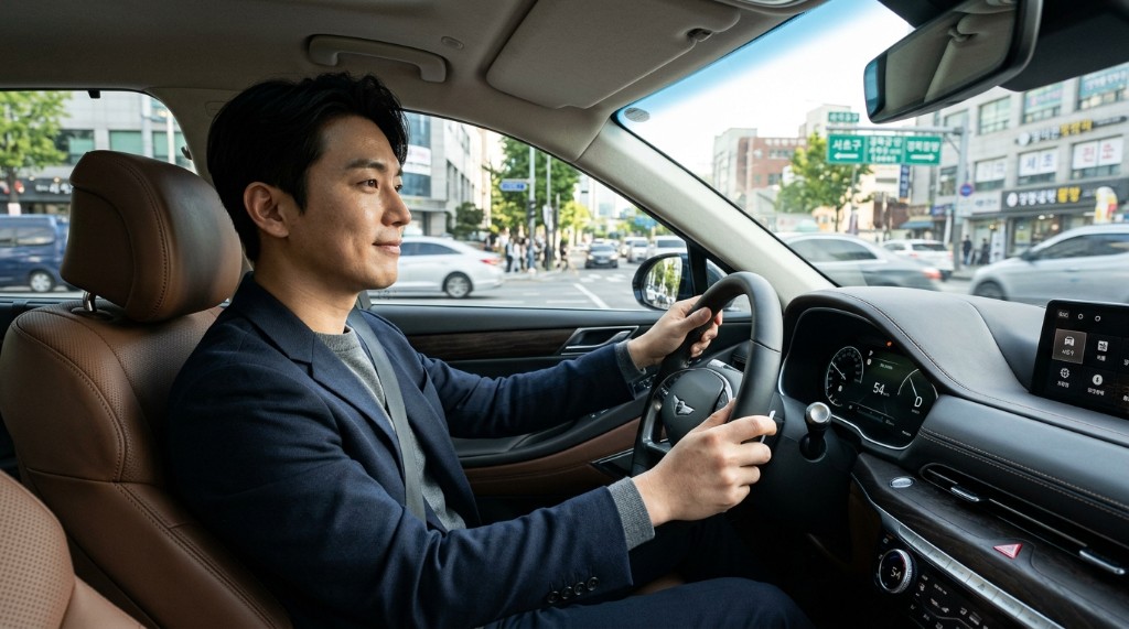 운전자보험비용 — 내비게이션을 보며 운전하는 운전자