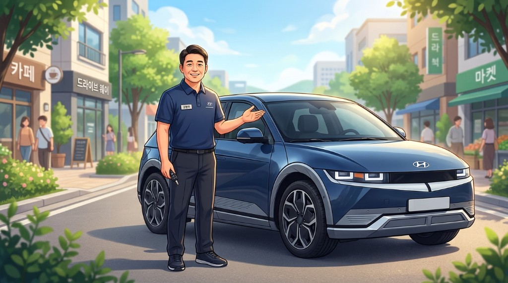 전기차딜러 운전자보험 — 전기 SUV 옆 상담 장면